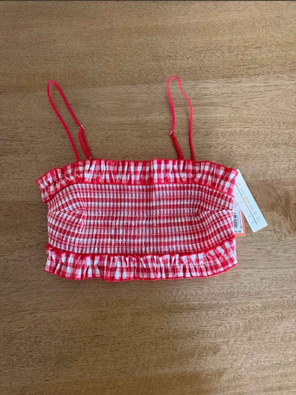 Colsie Red Gingham Smocked Crop Top Ruffle Cottagecore Picnic Y2K S NWT